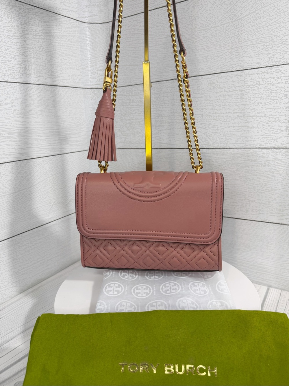 Tory Burch Dusty Rose Fleming Small Convertible Quilted Leather Crossbody NWOT
